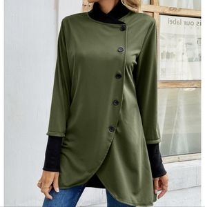 Army Green Asymmetric Button-Up Top